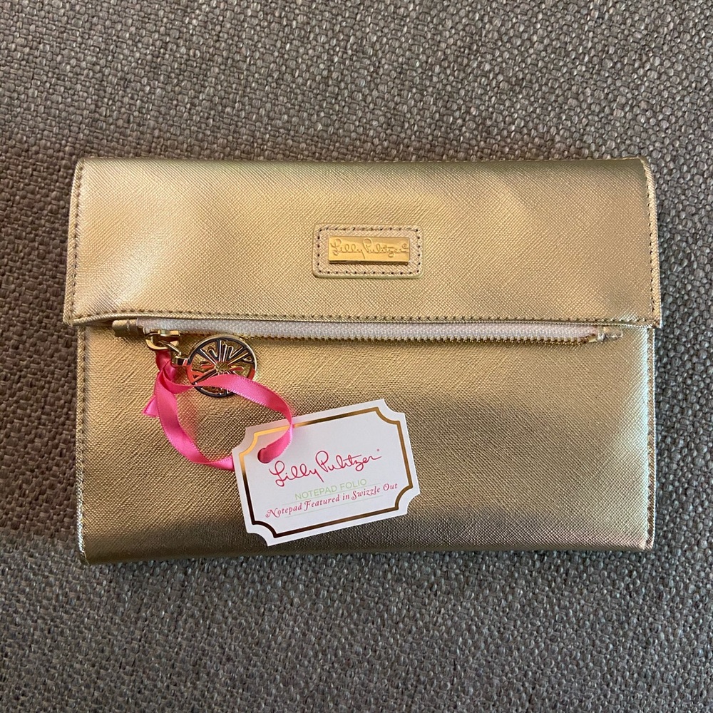 Lilly Pulitzer Gold Clutch “Notepad Folio” NWT
